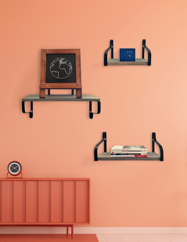 HODYSSEA Lot de 3 Etagères murales DOUBLE SENS 43-33-23 cm Bois Métal