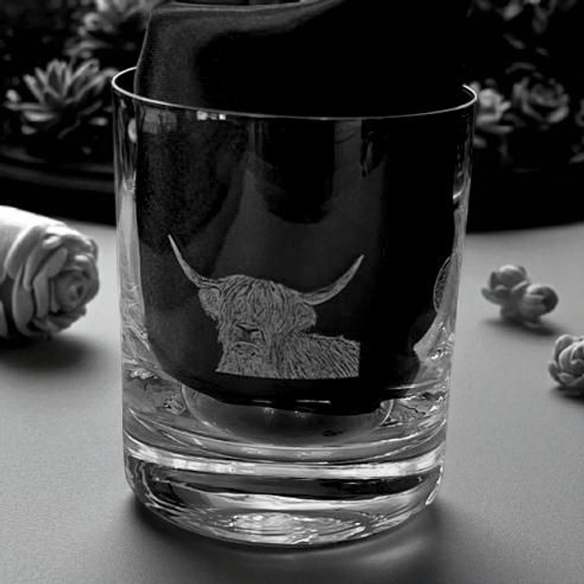 'Highland cow etched glass'