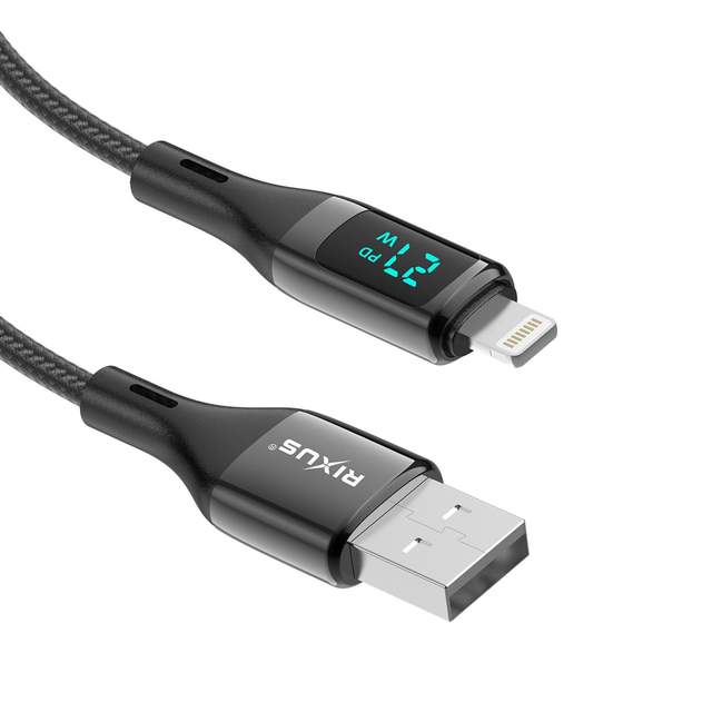 Câble nylon tressé USB To Lightning  avec  écran affichage  wattage 1m  RXUC28AL - Black
