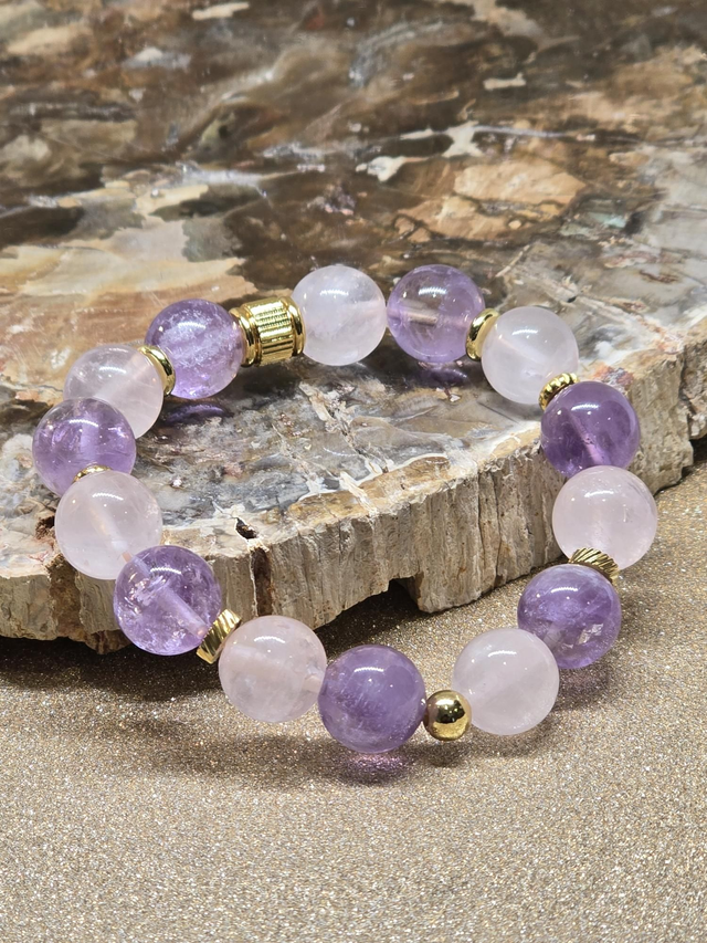 Bracelet Améthyste et Quartz rose XL en 1,2 cm