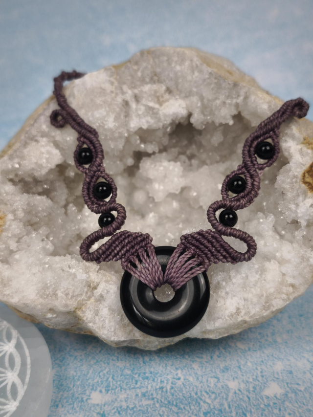 Collier violet obsidienne, parure possible
