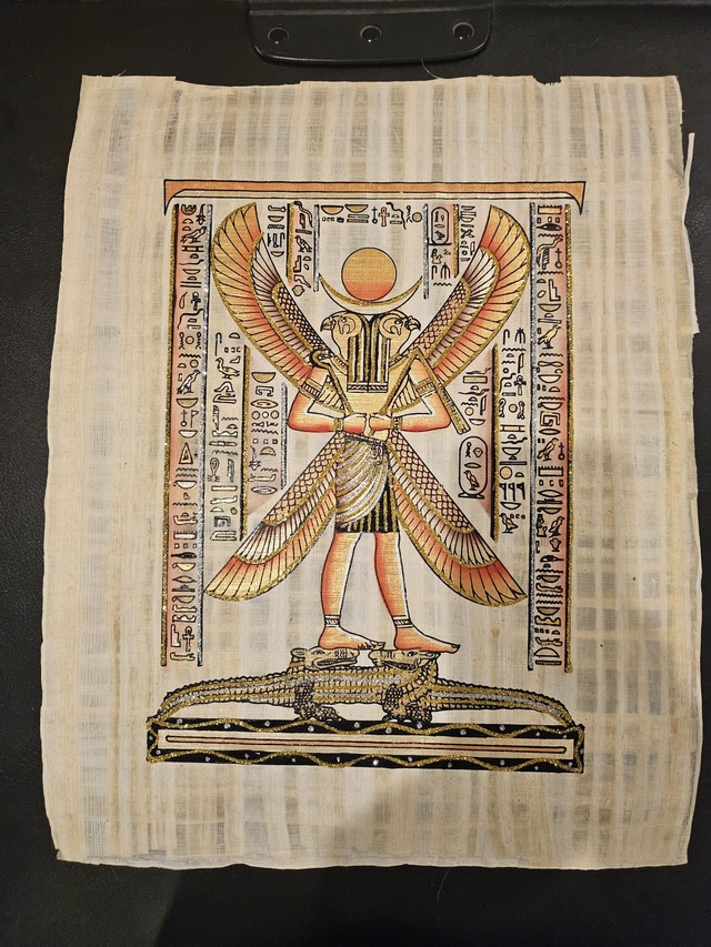 Winged Egyptian Sun God Papyrus Art – Ra Solar Disk &amp; Sacred Hieroglyphic Wall Decor – 23 × 33 cm