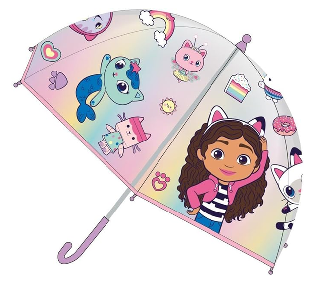 Parapluie transparent Ø71 cm à bulles Gabby et sa Maison Magique - Ouverture Manuelle - Rose - Imprimé Gabby et ses Amis -