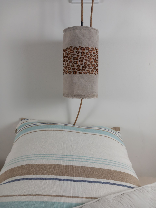 Abat-jour baladeuse lin brodé - broderie imprimé Léopard - Diamètre 15 cm