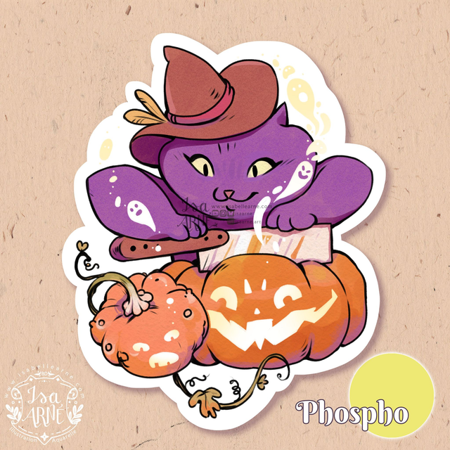 Sticker Phosphorescent - Kitty coupe les citrouilles