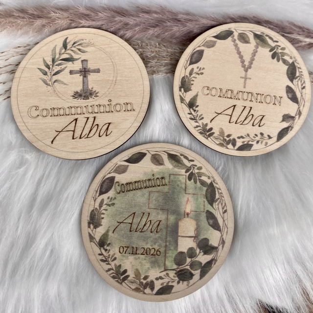 Boîte de Communion en Bois Personnalisée – Souvenir Religieux pour Bijoux | 3 Designs au Choix