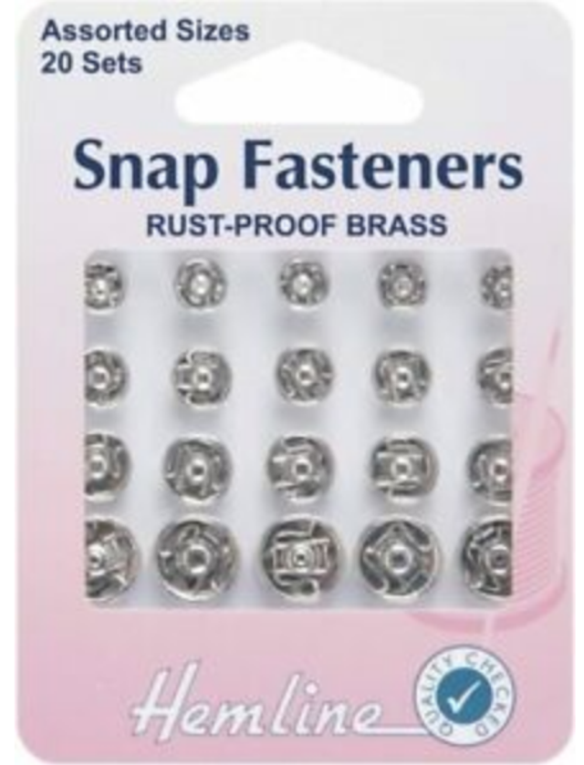 Hemline Rust-proof Brass Snap Fasteners, 20 sets in assorted sizes
