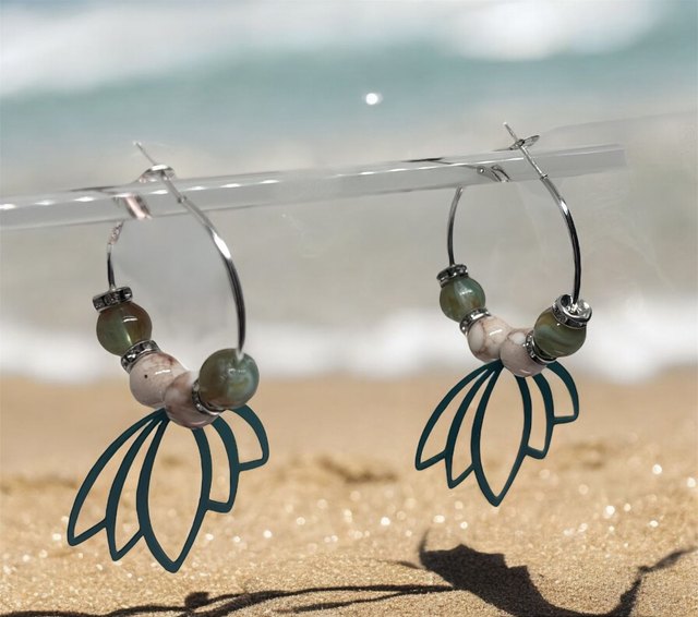 Boucles d'oreilles créoles lotus vert