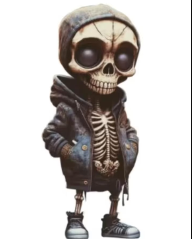 Horror beeldje Skelet figuur met blauwe hoodie (14cm)