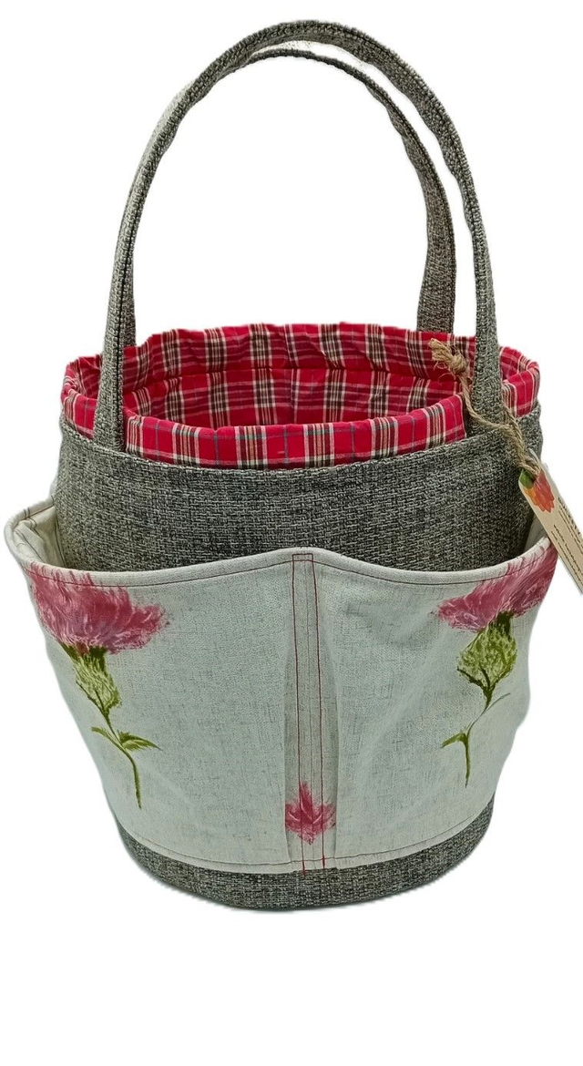 Large Bucket Storage Bag Scottish Thistle Tartan Multipurpose Project Bag