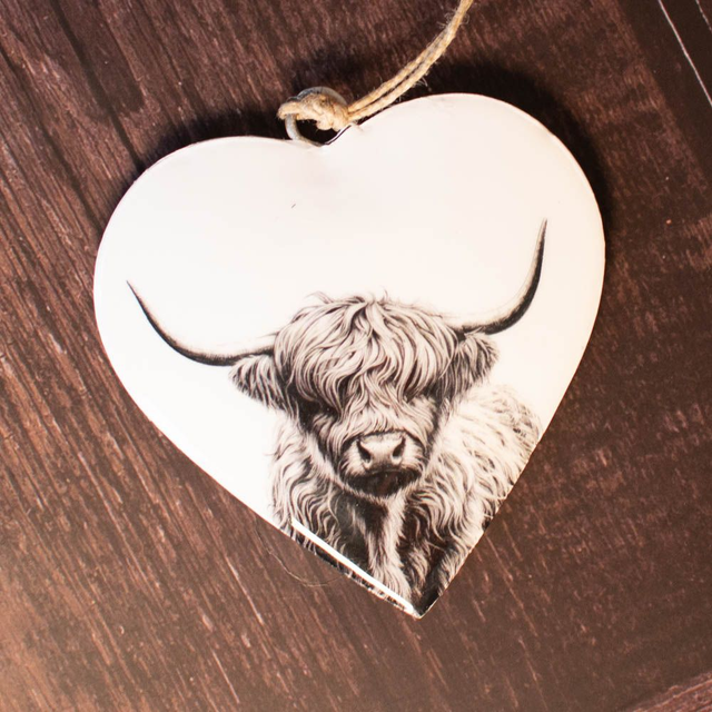 Highland Cow Hanging Heart, 8cm