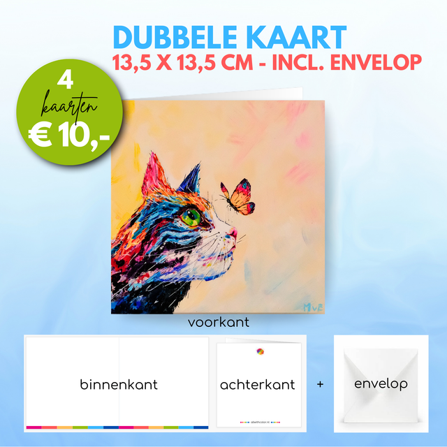 Kat met vlinder | Dubbele kaart incl. envelop