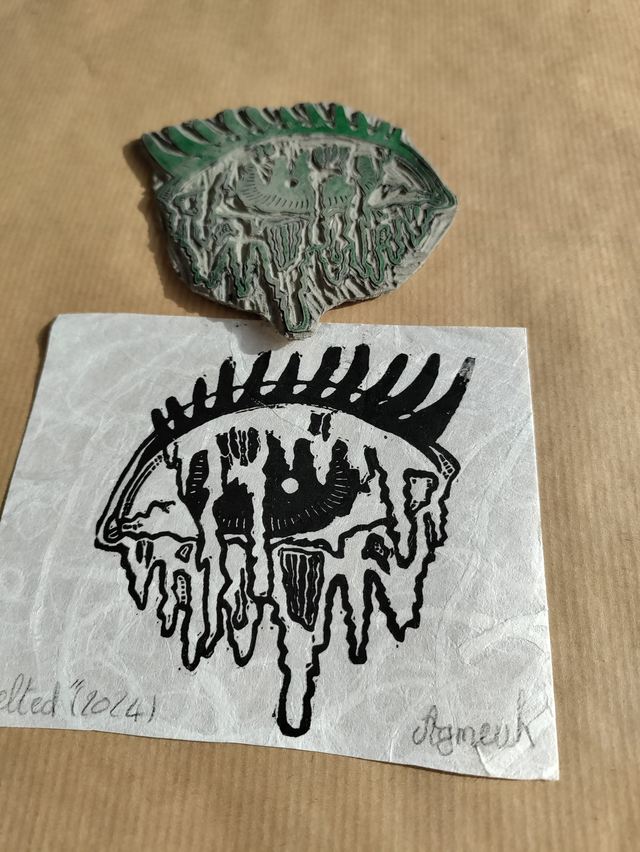 oeil "melted" linogravure