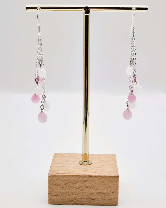 Boucles d'oreilles Gouttes roses et blanches