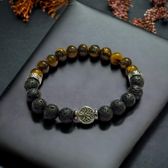 Protection et Reconstruction personnelle /Bracelet en Oeil de tigre et Pierre de Lave /8mm