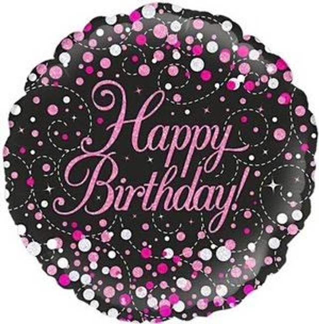 18" SPARKLING FIZZ BIRTHDAY BLACK &amp; PINK HOLOGRAPHIC FOIL