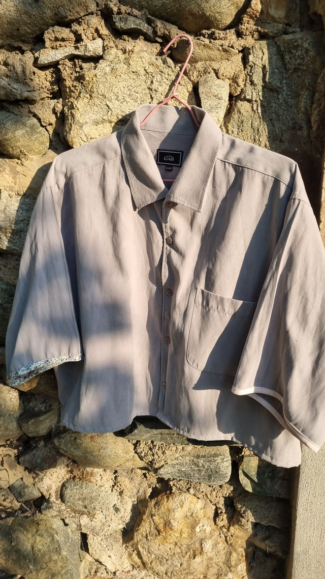 Chemise upcyclée grise effet velours