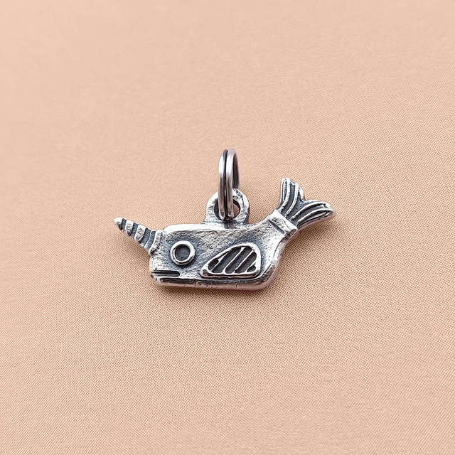Derpy Silver Narwhal Necklace  - Sterling Silver Narwhal Pendant - Quirky Whale Charm - Solid Silver Narwhal Necklace