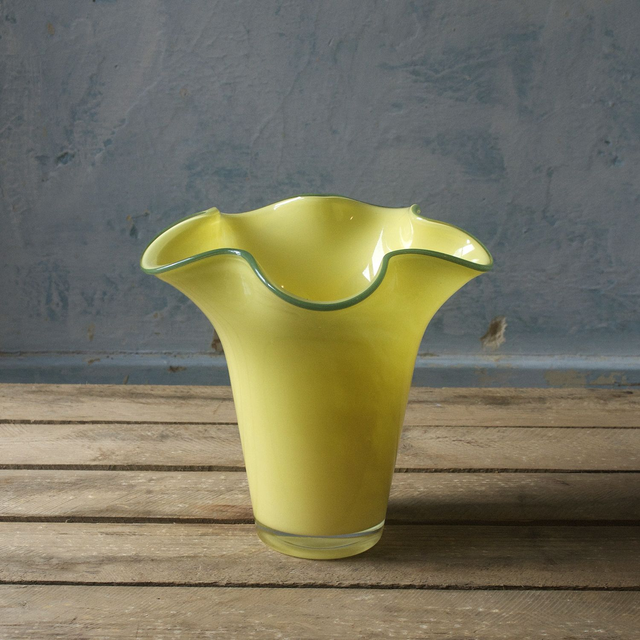 Retro Yellow Vase with Green Rim
