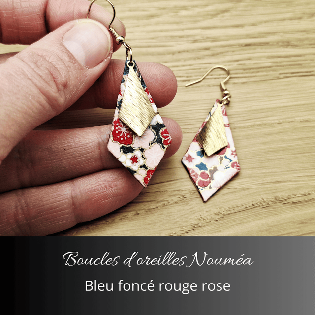 Boucles d'oreilles Nouméa - Bleu foncé, rouge