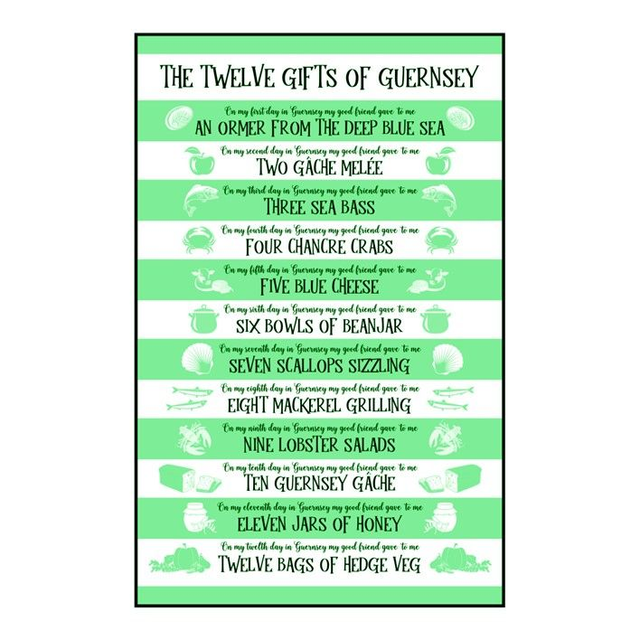 002 TEA TOWEL - TWELVE GIFTS OF GUERNSEY [GREEN] TEA TOWEL