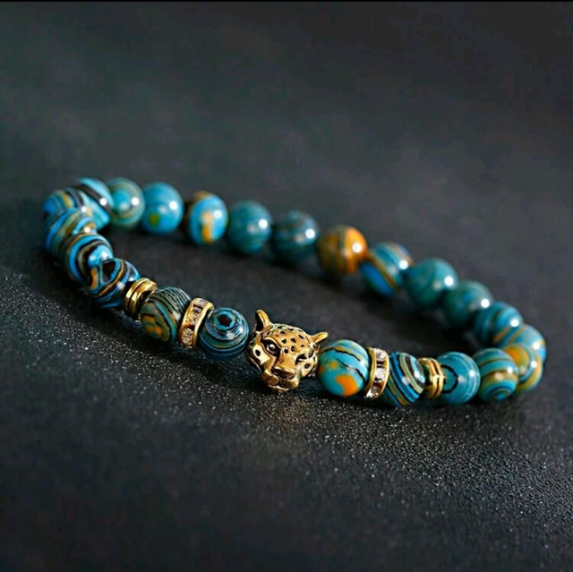 Bracelet en Malachite - totem léopard - 8mm
