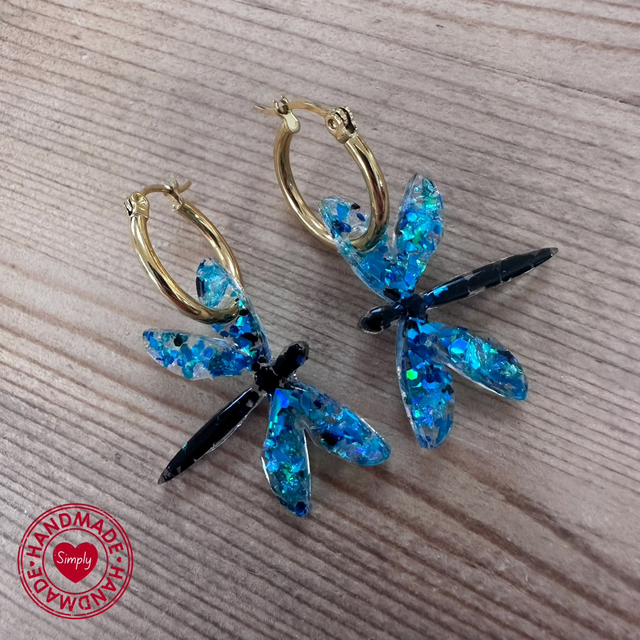 Earring Huggies - Blue/Green Dragonfly