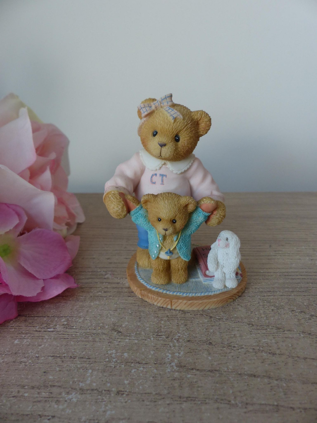 Ours et bébé en résine Cherished Teddies, tu es la meilleure babysitter au monde, Enesco, collection ours, cadeau maman naissance famille