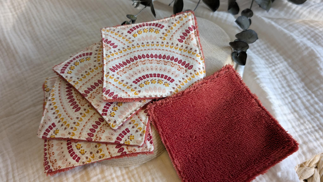 Lingettes démaquillantes lavables - "Sunrise" + bambou terracotta, le lot de 5