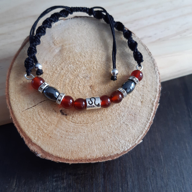Sterrenbeeld armband geknoopt Carneool - Leeuw