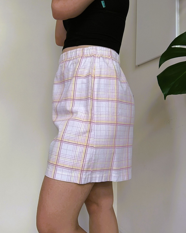 Short upcyclé carreau rose et jaune - Taille 2