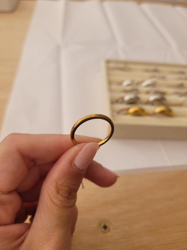 Gold stainless steel simple band ring - Size Q - SL-058