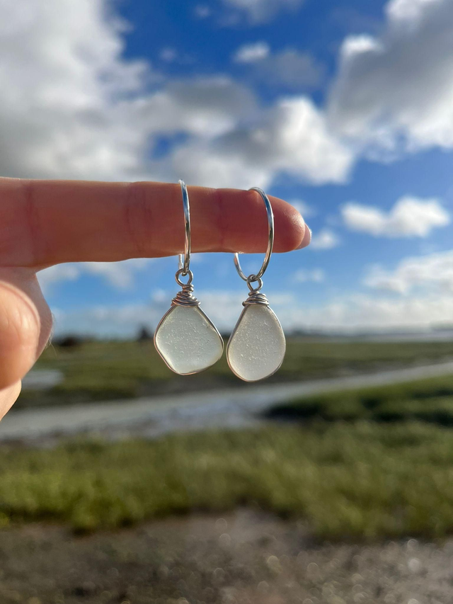 Mini endless hoops with white seaglass drops