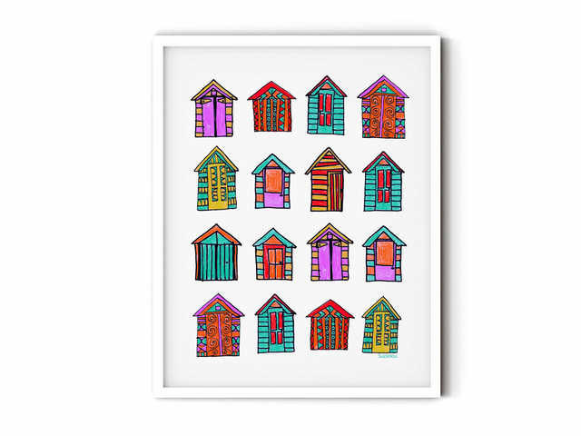 Beach Hut Print / Home Decor / Kids Room / Seaside Picture / Kids Prints
