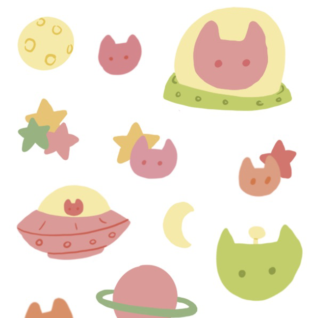 Original Art Deco Stickersheet | Space Cat