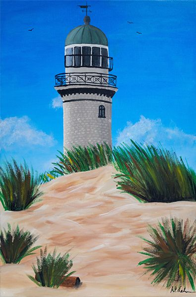 Dünenblick auf den Leuchtturm Warnemünde - Original