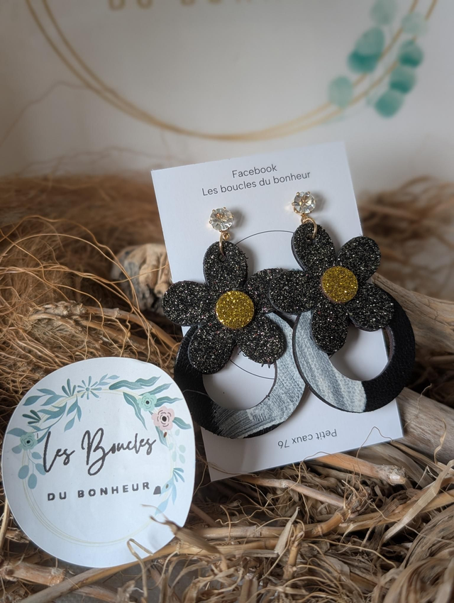 Boucles d'oreilles baby Marguerite noir blanc bm1161