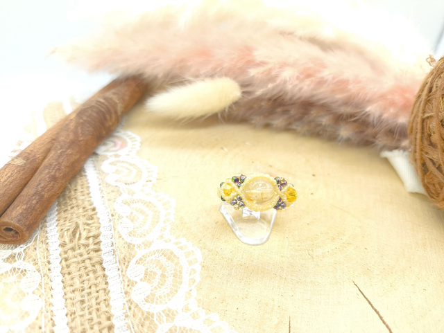 Bague jaune citrine avec cristal Swarovski et perles miyuki 