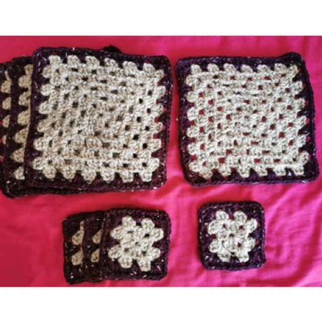 Handmade Crochet Placemats &amp; Coaster Set - 3 Sets To Choose From
