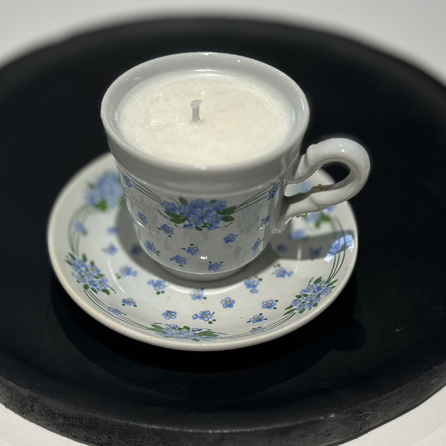  Bougie Tasse à café décor myosotis avec ou sans soin