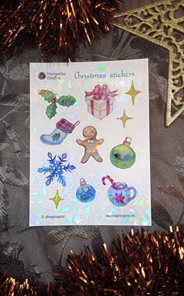 Stickers Holographiques de Noël – Aquarelle & Ambiance Cosy