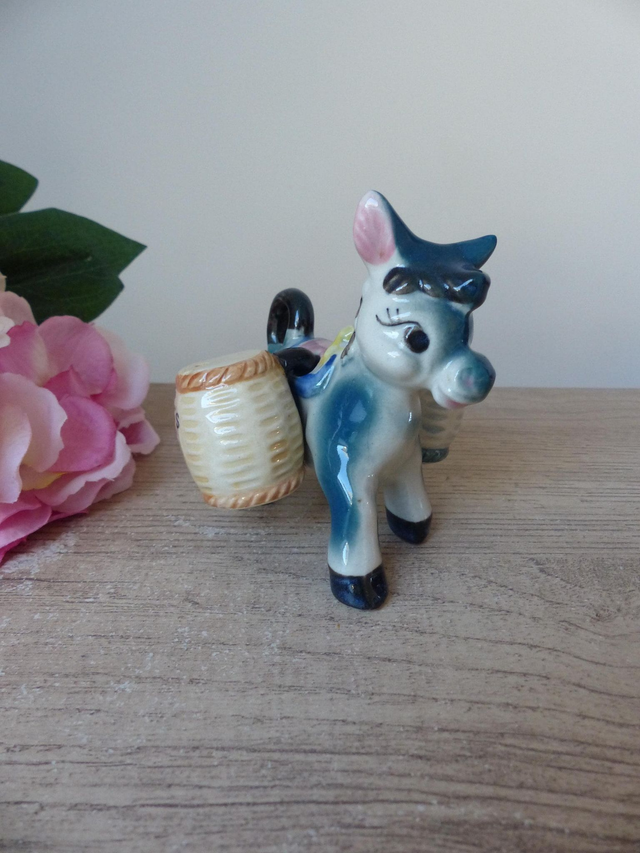 Salière et Poivrière vintage japonaises en forme d'âne, Shakers âne porteur de sel et poivre en céramique Japon, déco campagne ferme ranch