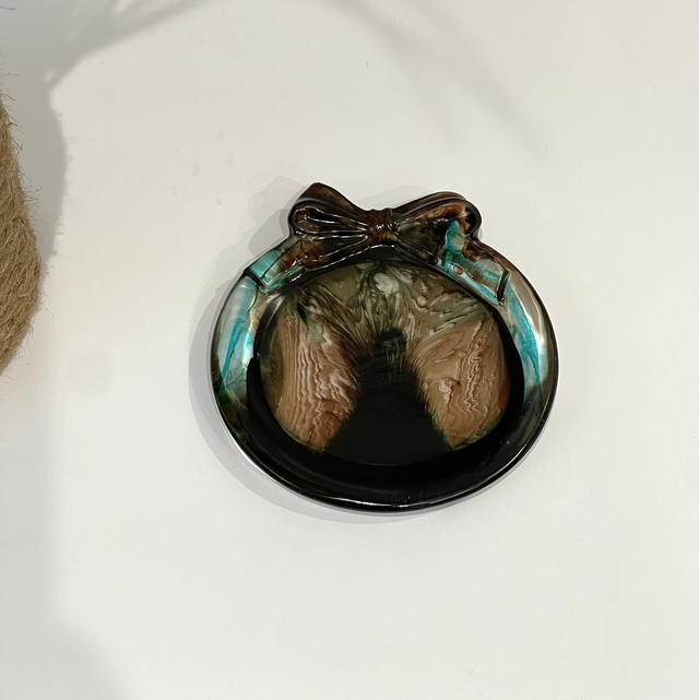 Petit vide poche noeud nuances de chocolat et turquoise 