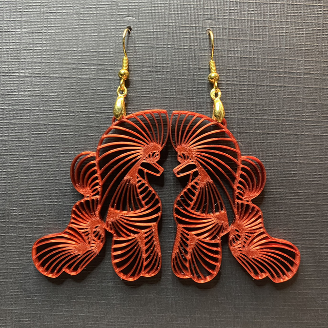 3D - Earrings Poodle Puppy Red Copper