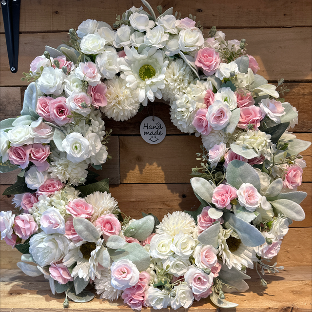 Handmade Pink and White Wreath 