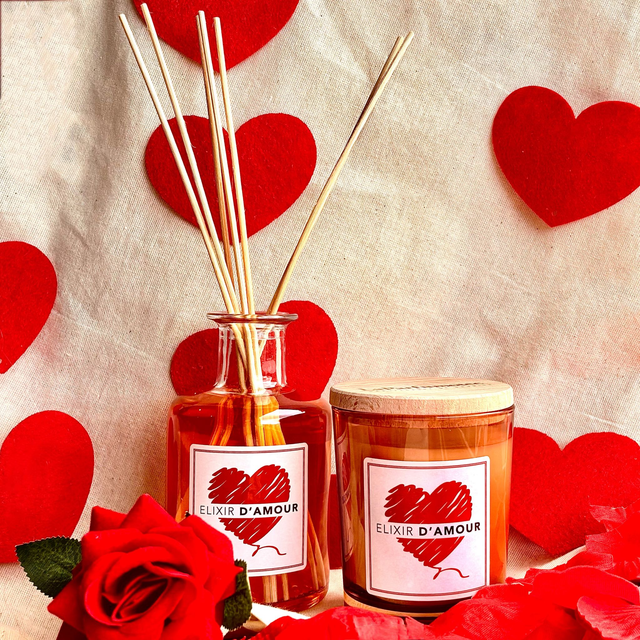 Coffret Saint Valentin - Bougie Bijou + Diffuseur "Elixir d'Amour" 