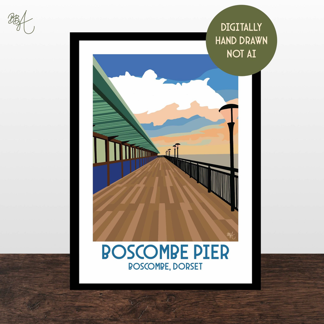 Boscombe Pier, Travel Poster Print - Vintage Style Dorset Wall Art