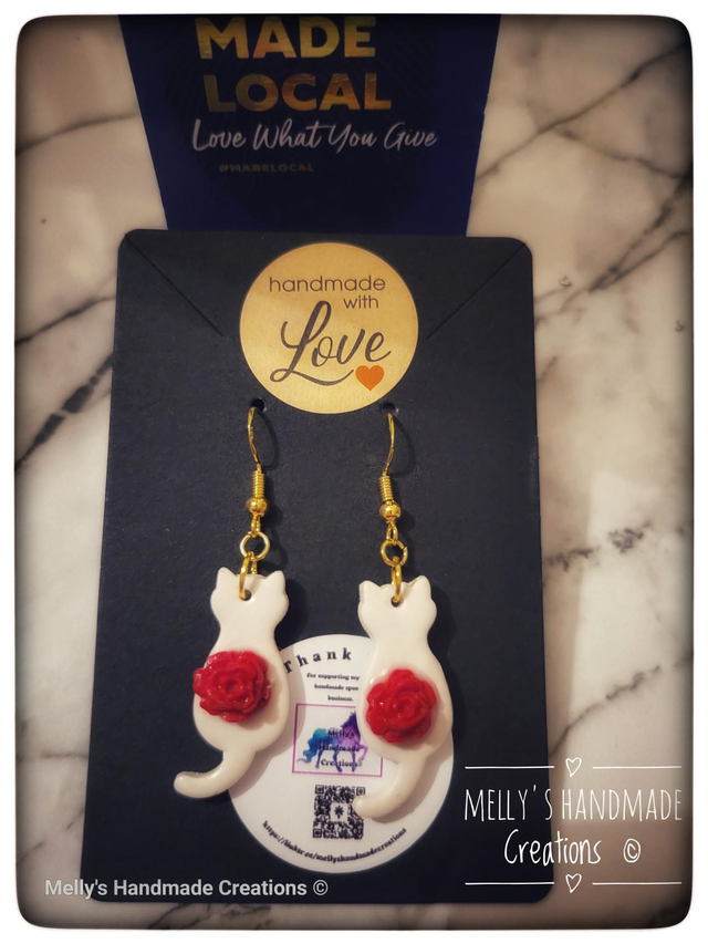 Cat and Flower earrings