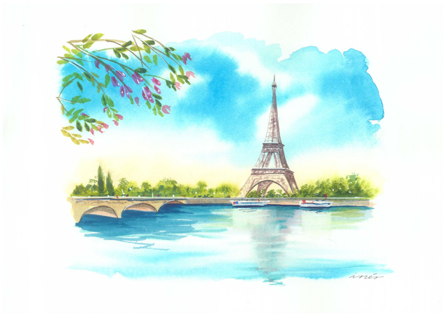 PARÍS - Acuarela original Tamaño A4