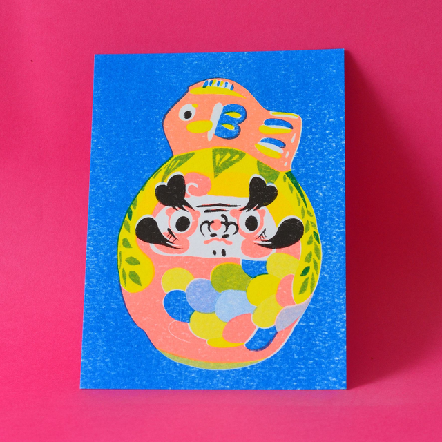 *last chance* Carte postale RISO Les jouets folkloriques japonais :  Daruma